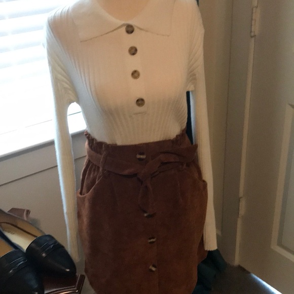 Corduroy Skirt Rusty Brown Knee-Length Casual Skirt Final Sale - Picture 3 of 7